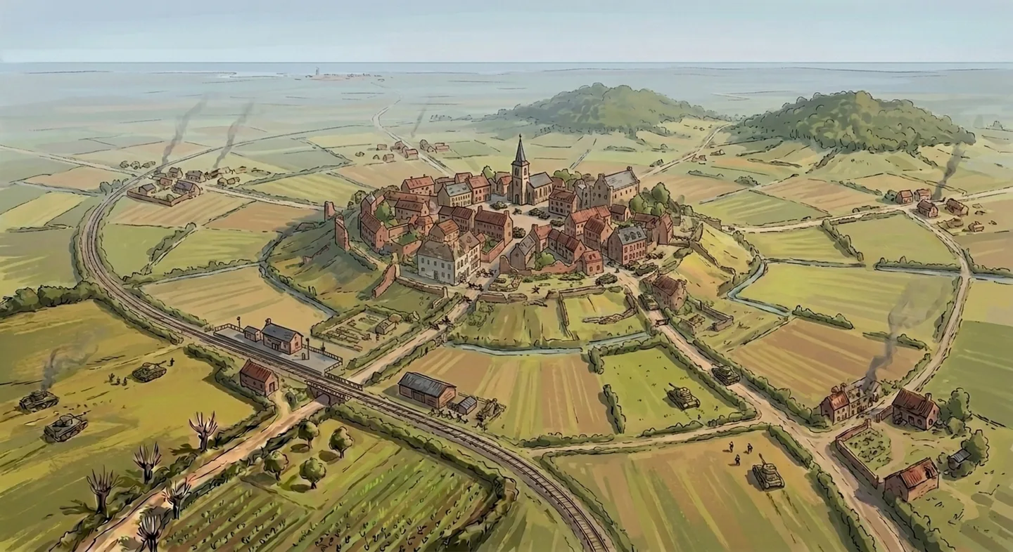 Operational map artwork of Cassel and its surrounding countryside