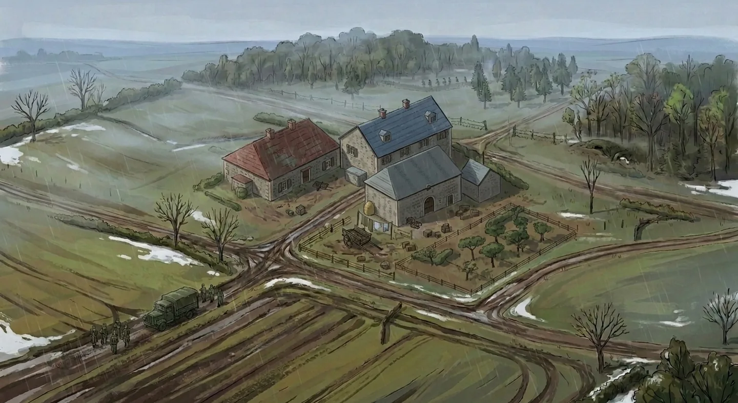 Operational map artwork of the Saar patrol area and its villages